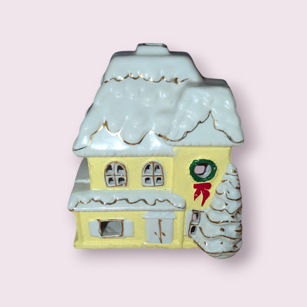 SOLD. Vintage Victorian Home Christmas Cottage Tealight Candle Holder - Picture 1 of 5